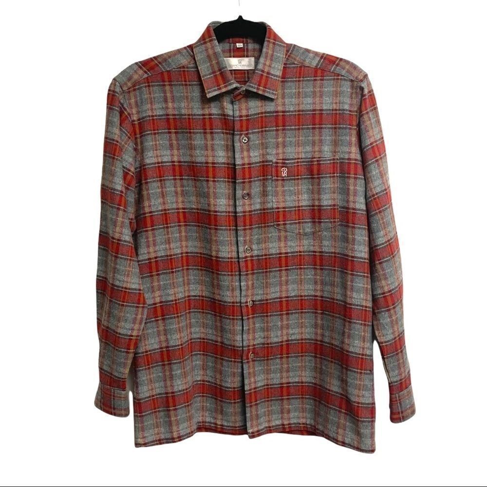MARIANO RUBINACCI Italy Plaid Button Front Long Sleeve Shirt Red Grey 37
